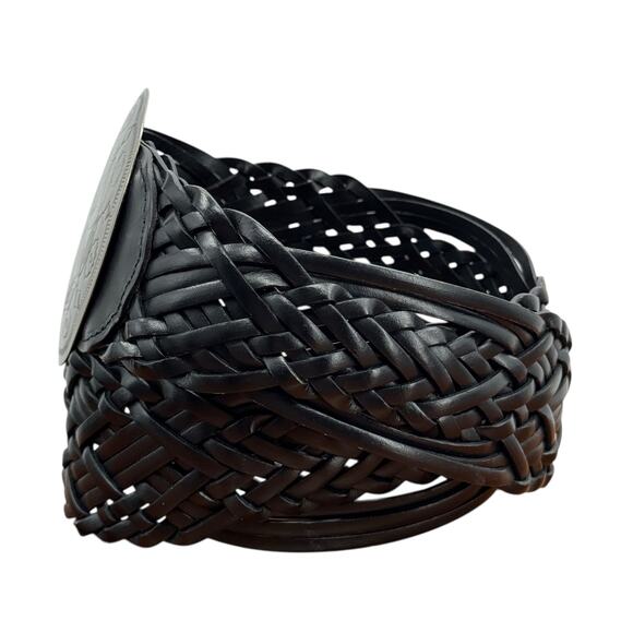 New York and Co Wide Braided Belt Womens L Black Oversized Silver Buckle Leather - Picture 3 of 11